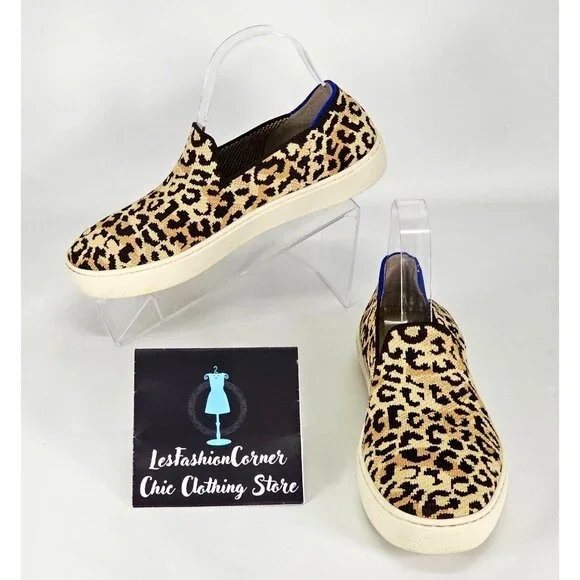 Rothy's Women's Leopard Cheetah Fabric The Sneaker Slip On Shoes Size 7.5 2119 - Picture 1 of 16